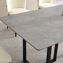 Dining Table - 36"x71" - Gray Ceramic / Black Metal