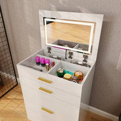 Dressing table with seat and drawers - Glossy White Vanity