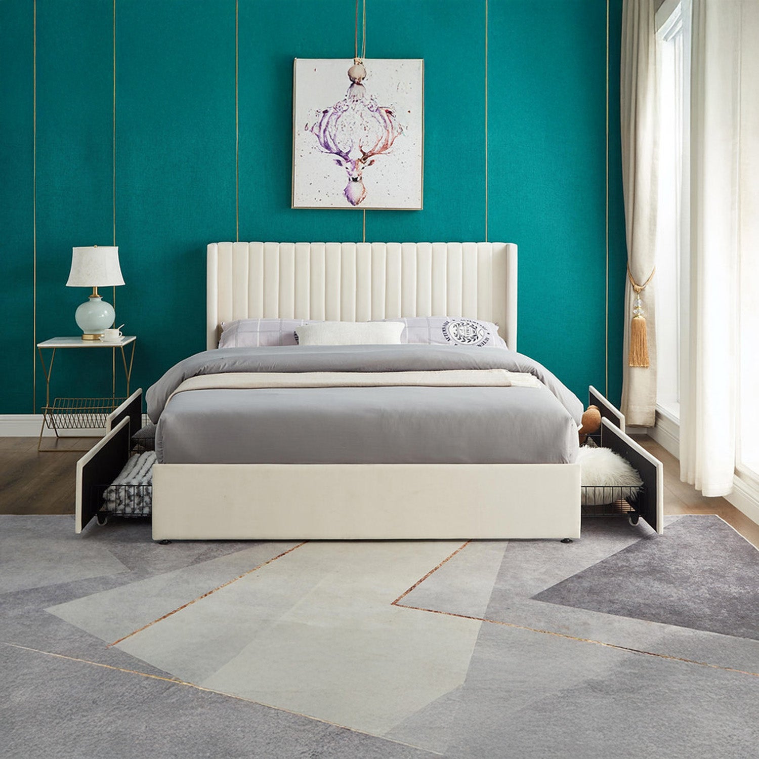 Bena - Queen Bed - Beige Velvet