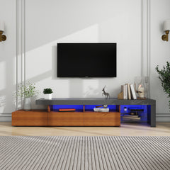 LED TV Stand - Entertainment Unit - Wood and Grey - 95in