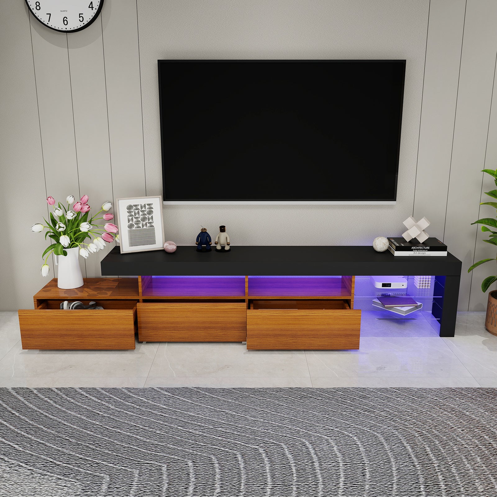 Gabriel - LED TV Stand - Entertainment Unit - Wood and Black - 95in