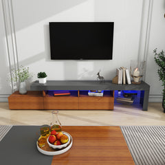 LED TV Stand - Entertainment Unit - Wood and Grey - 95in