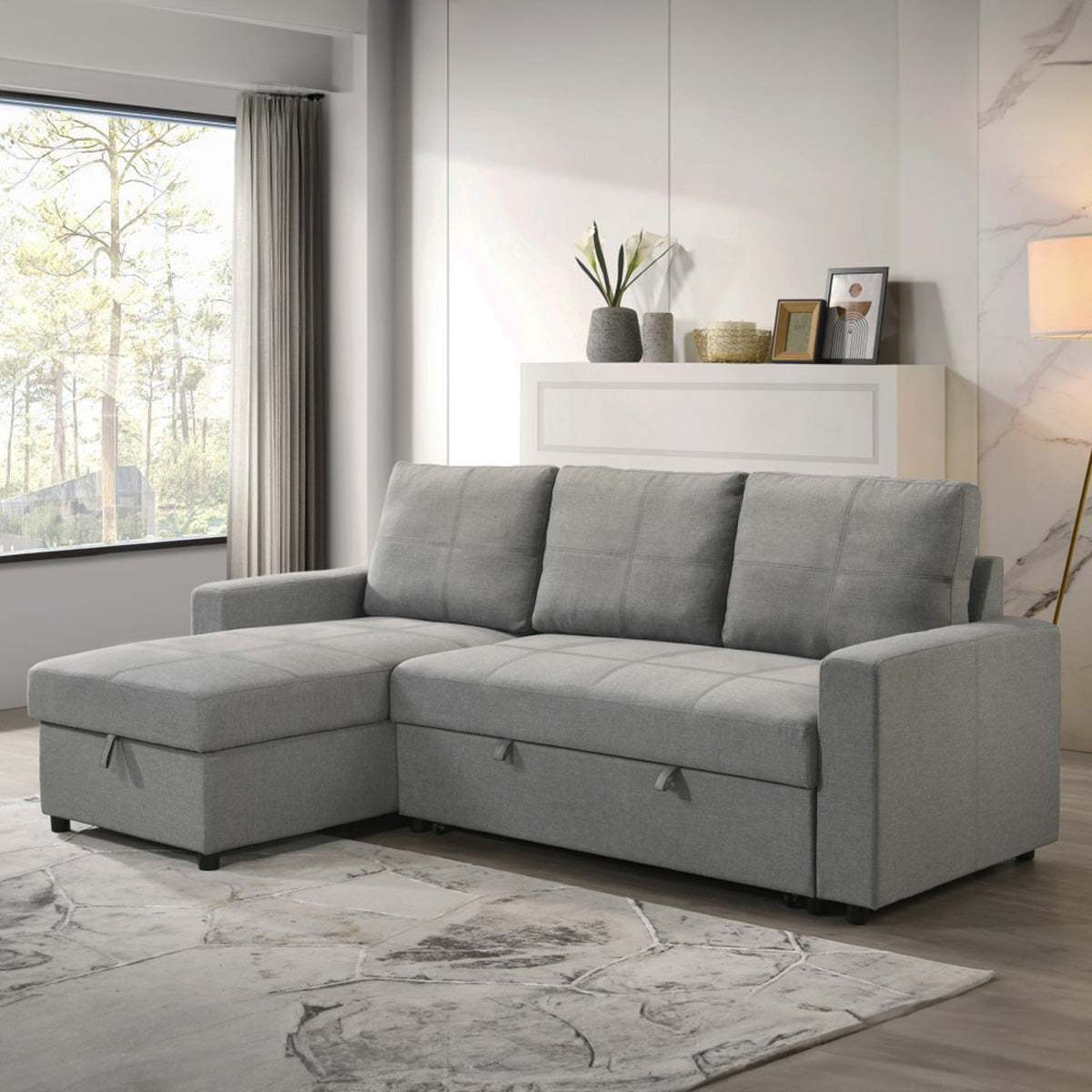Benjamin - Reversible Sectional Sofa Bed - Grey Fabric
