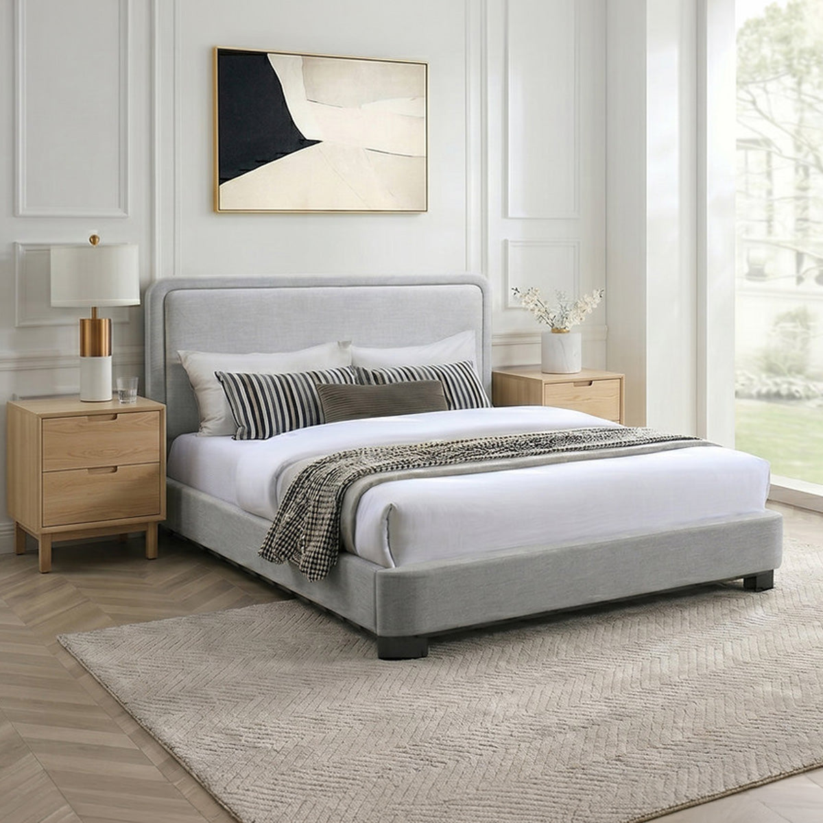 Camilla - Lit King - Tissu Gris