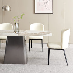 Table à Manger - 36"x71" - Céramique Blanc / Métal Noir