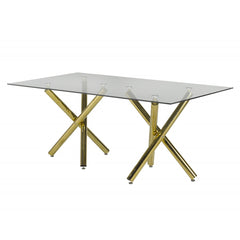 Dining Table - 39" X 70" / Gold Metal / Tempered Glass