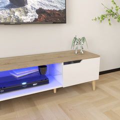 TV Stand with LED - Entertainment Unit - White and Natural Wood - 63in