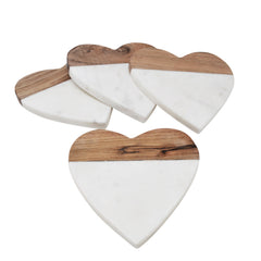 Set of 4 Marble and Wood Heart Coasters