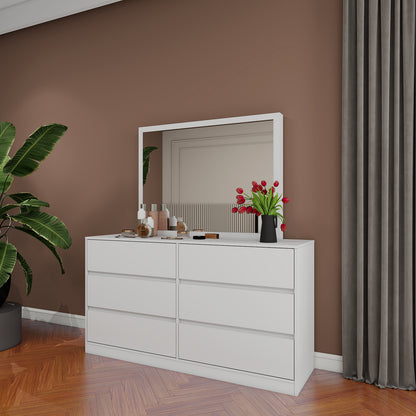 Verna - 6-Drawer Dresser with Mirror - Glossy White