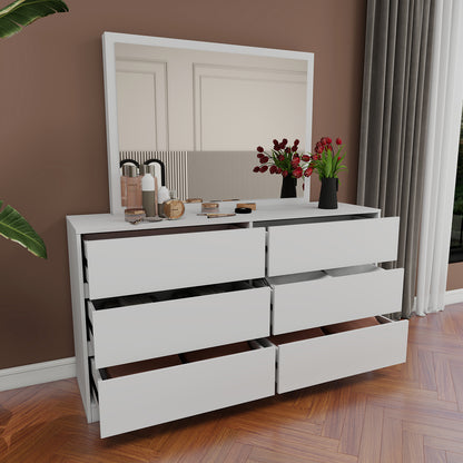 Verna - 6-Drawer Dresser with Mirror - Glossy White