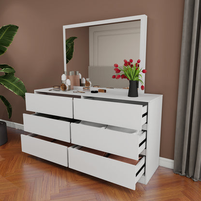 Verna - 6-Drawer Dresser with Mirror - Glossy White