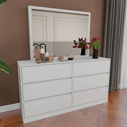 Verna - 6-Drawer Dresser with Mirror - Glossy White