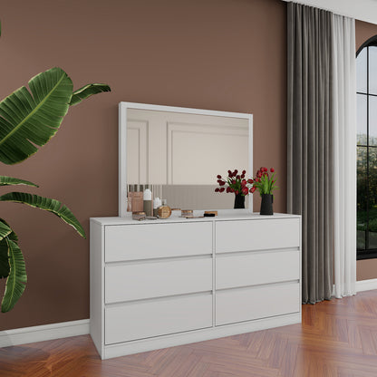 Verna - 6-Drawer Dresser with Mirror - Glossy White