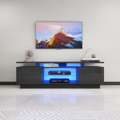 Meuble de TV avec LED - Noir Lustré - 70 po