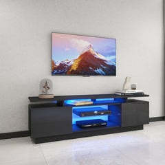 LED TV Stand - Lauren - Entertainment Unit - Glossy Black - 70in