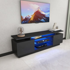 Meuble de TV avec LED - Noir Lustré - 70 po