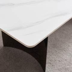 Table à Manger - 36"x71" - Céramique Blanc / Métal Argent Miroir