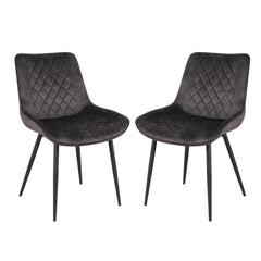 Ensemble de 2 chaises / 33"H / Velour Gris Foncé / Noir