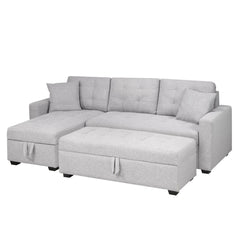 Reversible Sectional Sofa Bed with Ottoman - Gray Fabric - Emma