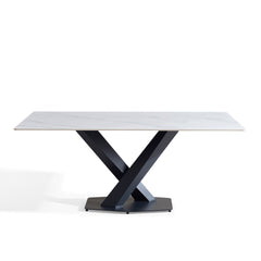 Table à Manger - 36"x71" - Céramique Blanc / Métal Noir