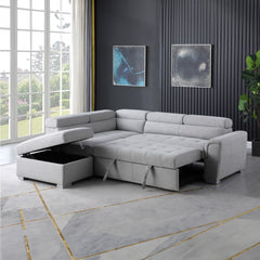 Sectional Sofa Bed - Light Gray Fabric - Mia