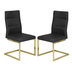 Set of 2 chairs / 32"H / Black Faux Leather / Gold