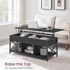 Living Room Table - With Liftable Top - Black with Wood Grain - 47 in