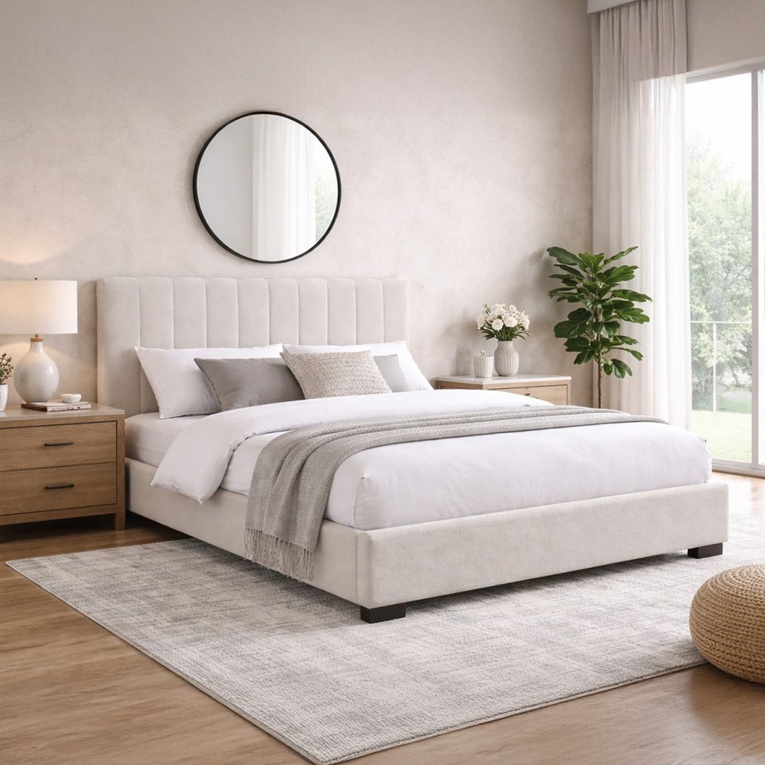 Evano - Lit Queen - Tissu Beige