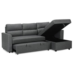 Sofa Lit Sectionnel Réversible en L - Tissu Gris - Jared