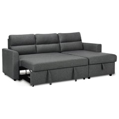 Sofa Lit Sectionnel Réversible en L - Tissu Gris - Jared