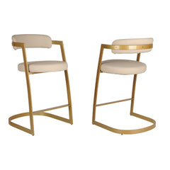 Counter Chair - 2pcs / Beige Faux Leather / Gold Base