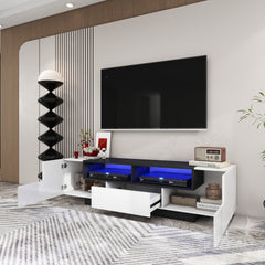 Meuble de TV avec LED - Blanc et Noir Lustré - 70 po