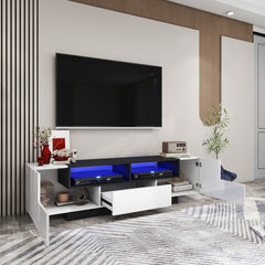 Meuble de TV avec LED - Blanc et Noir Lustré - 70 po