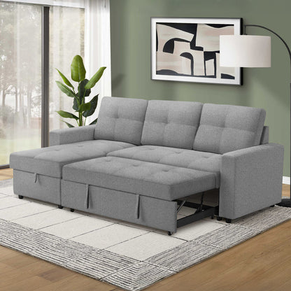 Leana - Sofa Lit Sectionnel Réversible - Tissu Gris Pâle