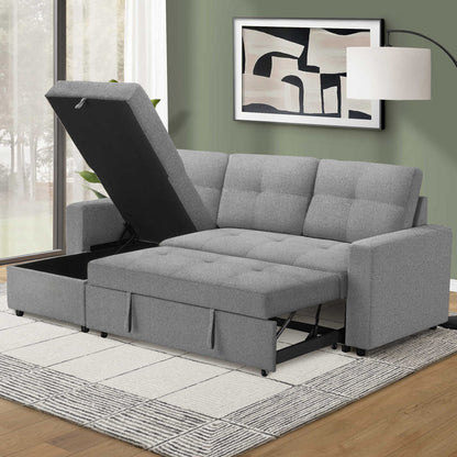 Leana - Sofa Lit Sectionnel Réversible - Tissu Gris Pâle