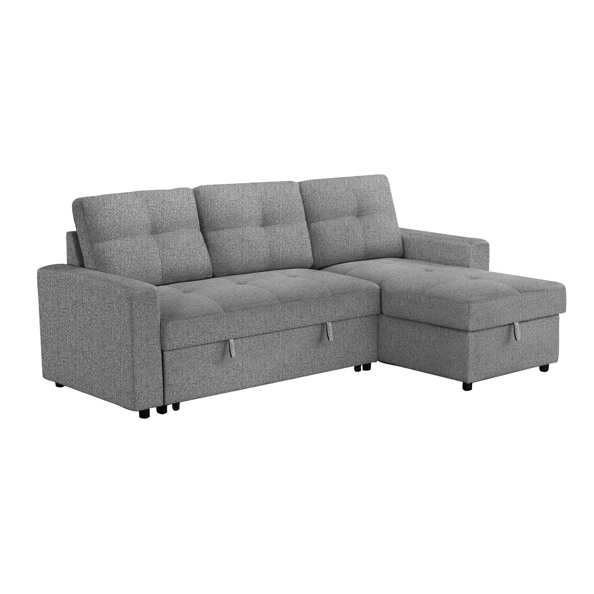 Leana - Sofa Lit Sectionnel Réversible - Tissu Gris Pâle