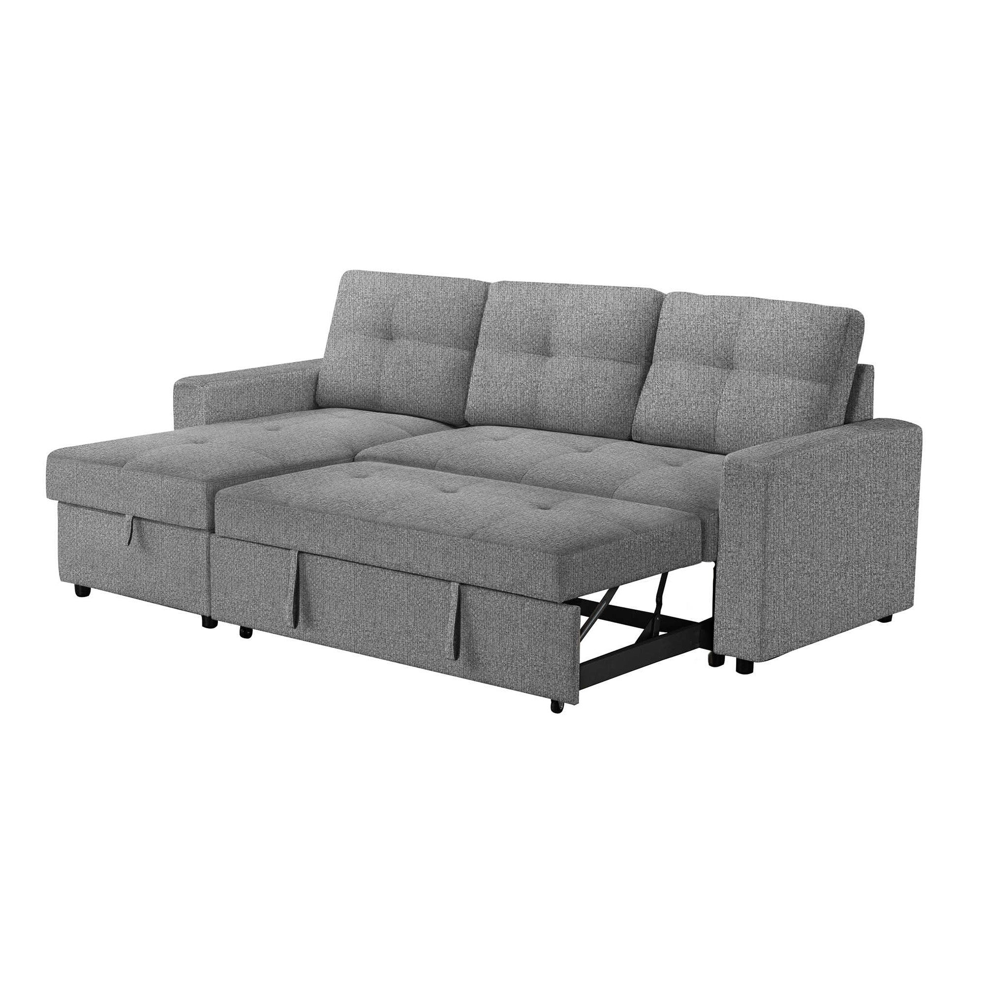 Leana - Sofa Lit Sectionnel Réversible - Tissu Gris Pâle