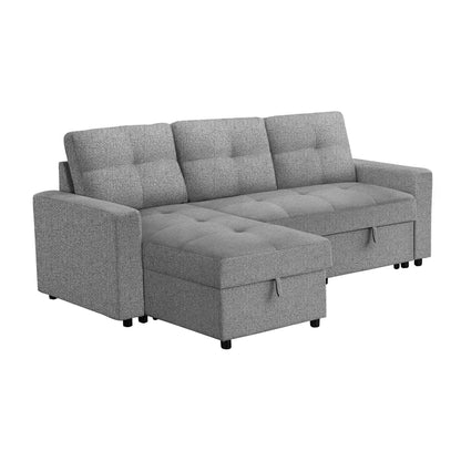 Leana - Sofa Lit Sectionnel Réversible - Tissu Gris Pâle