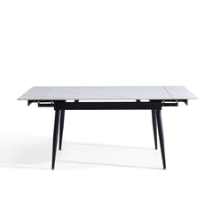 Extendable Dining Table - 33"x 51"-71" - White Ceramic / Black Metal