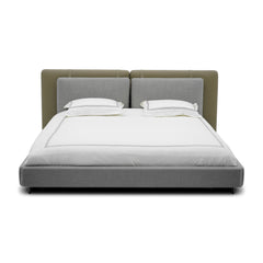 Mia Bed - Queen / Grey Fabric and Green Leather