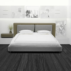 Mia Bed - King / Grey Fabric and Green Leather