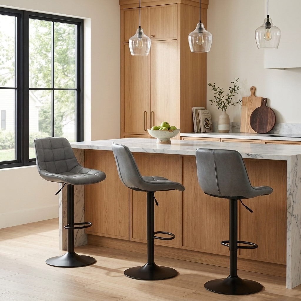 Aurora - Tabouret de bar ajustable - Simili-Cuir Gris