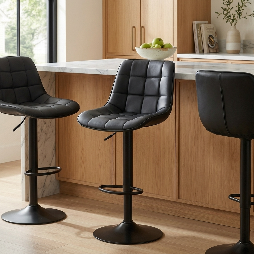 Aurora - Tabouret de bar ajustable - Simili-Cuir Noir