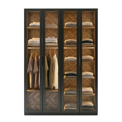 Alvero - Wardrobe - 4 Doors and 3 Drawers - Black and Wood