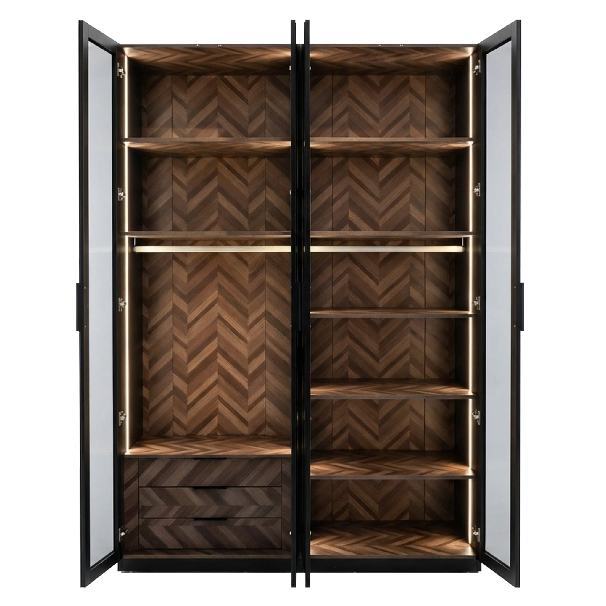 Alvero - Wardrobe - 4 Doors and 3 Drawers - Black and Wood