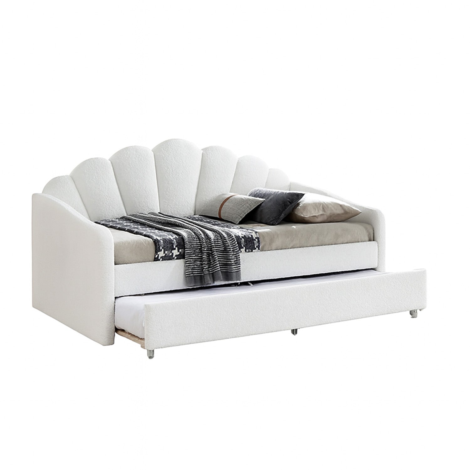 Caleni - Lit simple de jour avec trundle - Blanc