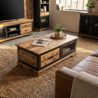 Forge - Table Basse - Bois Massif et Métal