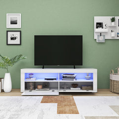 Meuble de TV avec LED - Blanc Lustré - 63 po