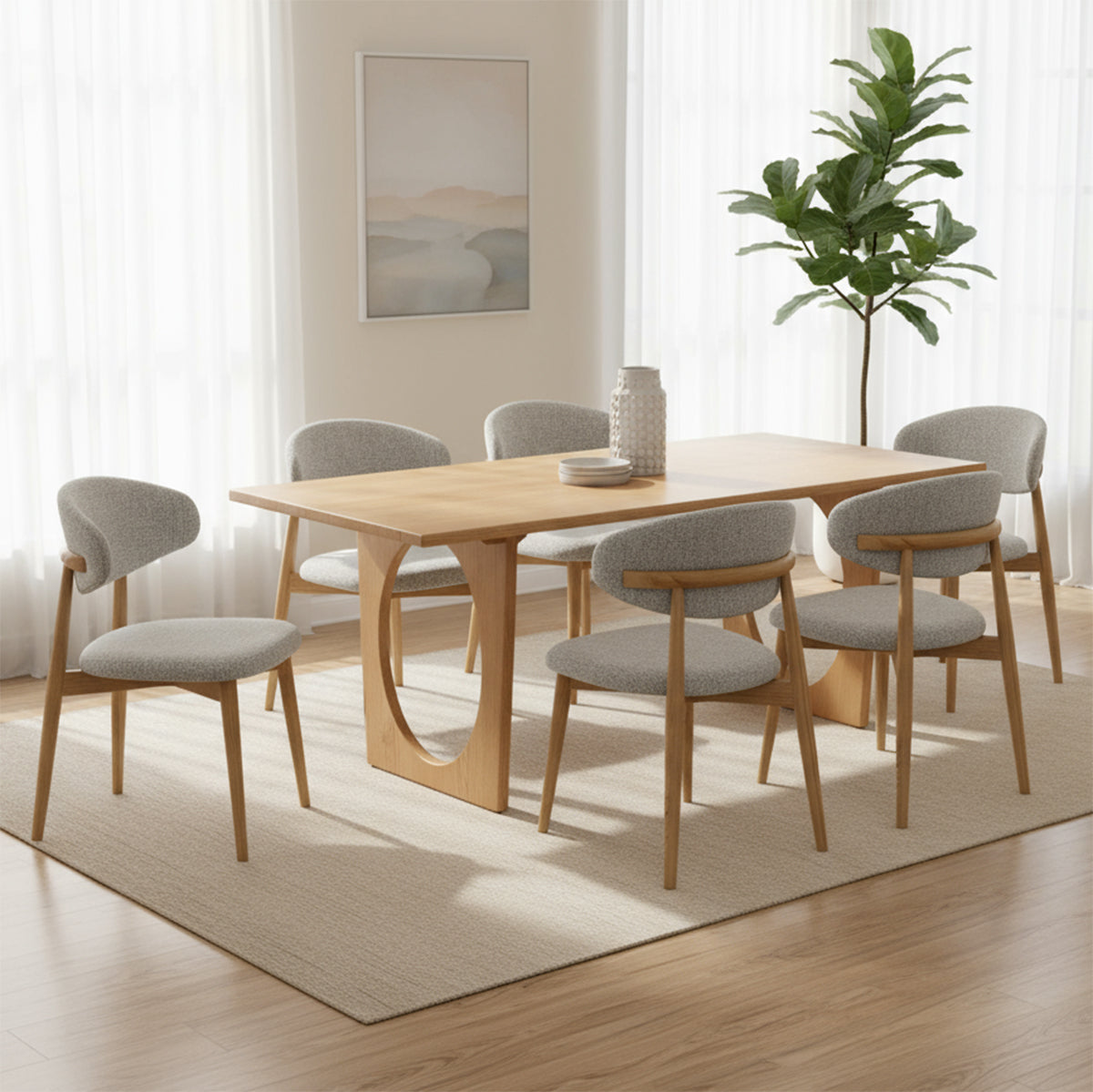 Emy - Dining Table Set - Natural Solid Wood