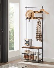 Entryway coat rack with shoe bench - 25 inches - Rustic Brown